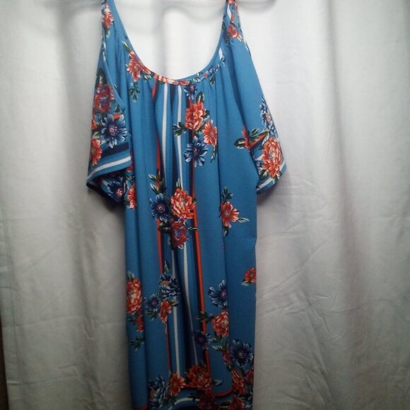 Venus Dress XL Cold Shoulder Short Sleeve Floral Blue - Picture 13 of 14